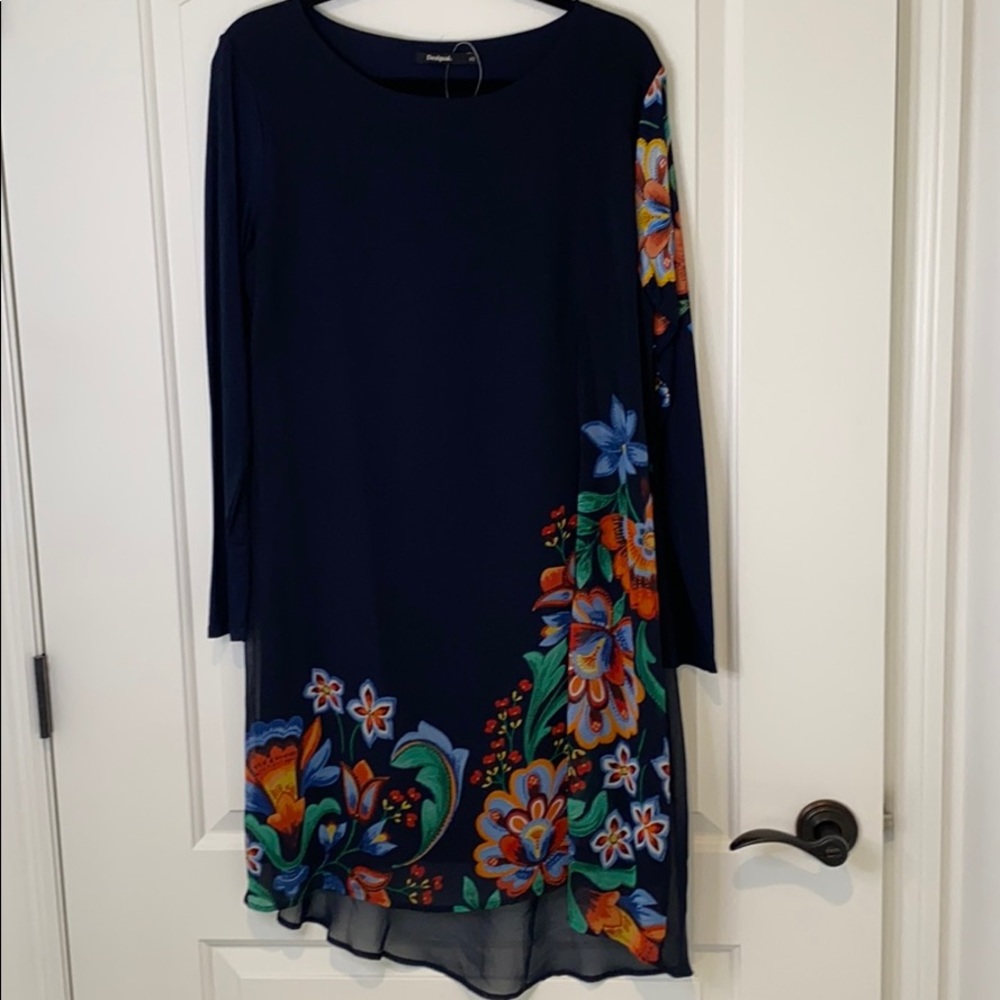 Desigual black Floral dress midi size 12 US NWOT.